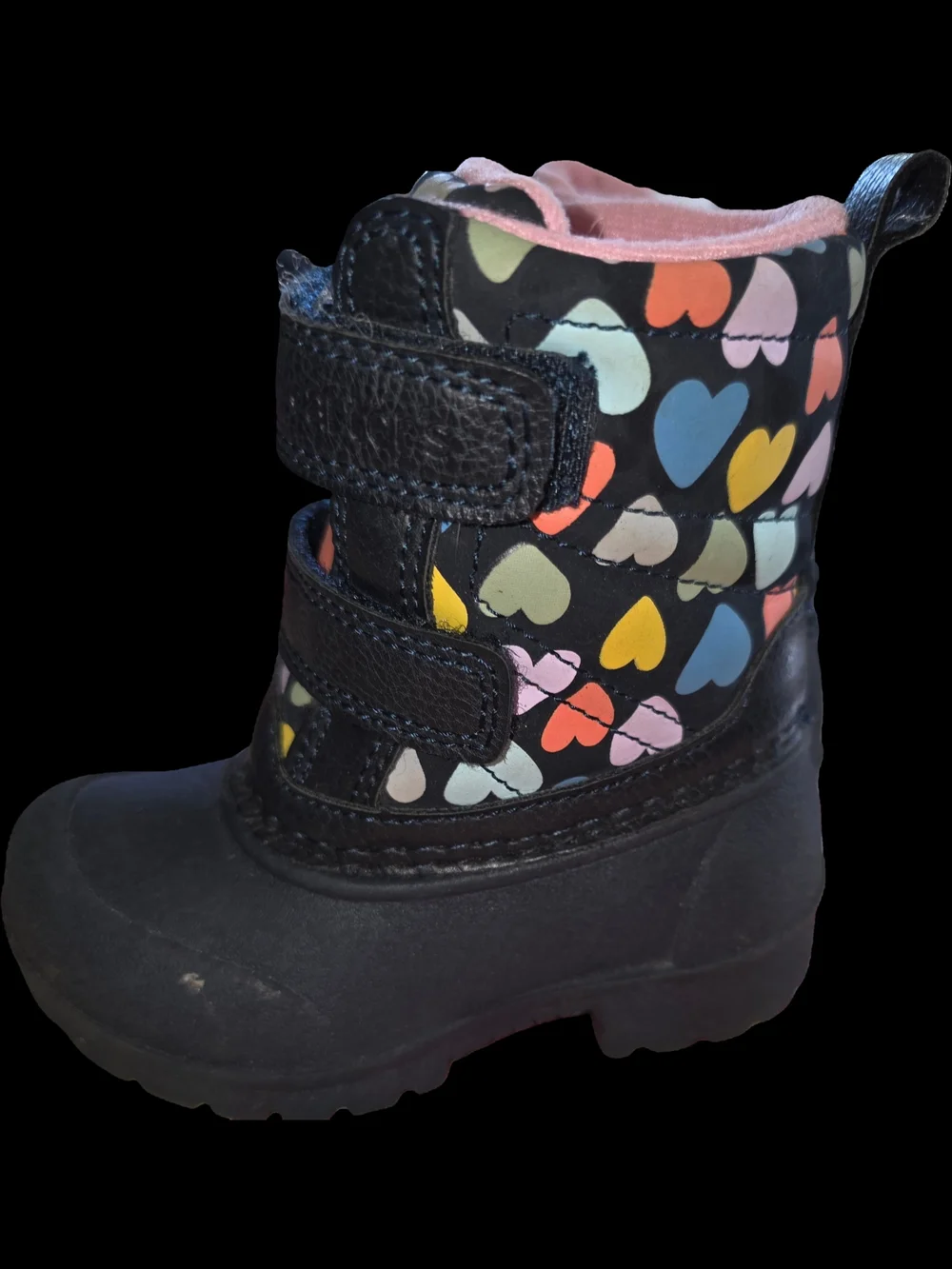 Carters Black Heart-Print Winter Boots 4c